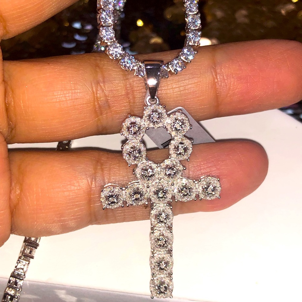 Real diamond cross ankh pendant, symbol of life, not CZ not moissanite Gift Sale